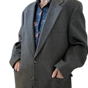 Vintage Brooks Brothers Green Blue Wool Tweed Chevron Sport Coat 43R Made USA